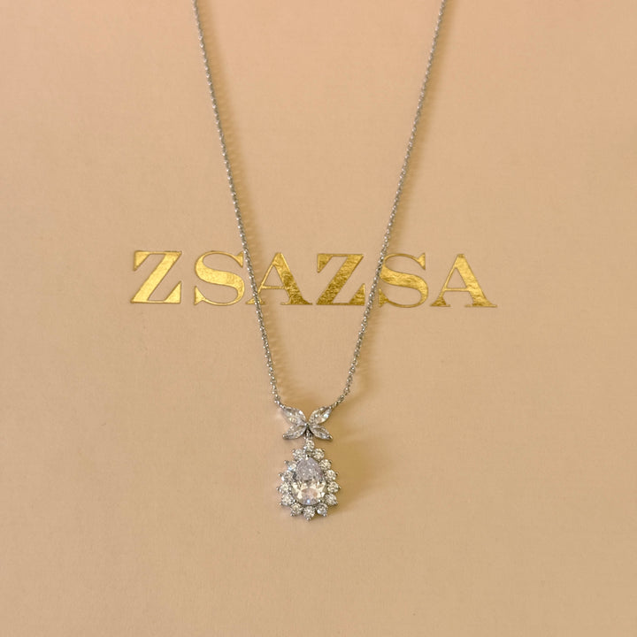Marquise and teardrop zircone silver pendant