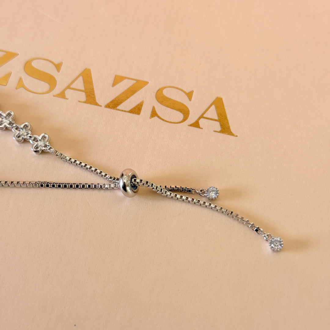 Small flowers zircone silver adjustable bracelet