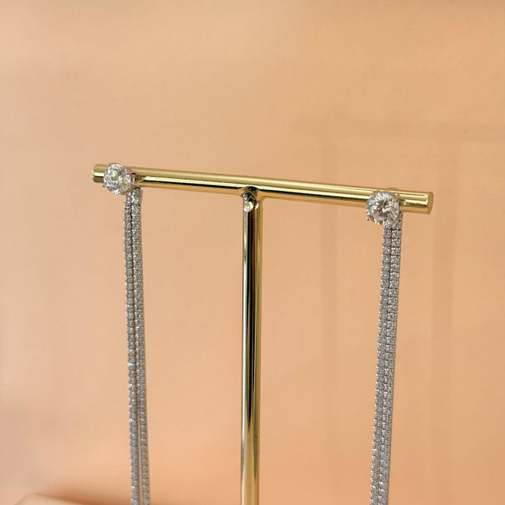 Solitaire studs with long backings zircone silver earrings