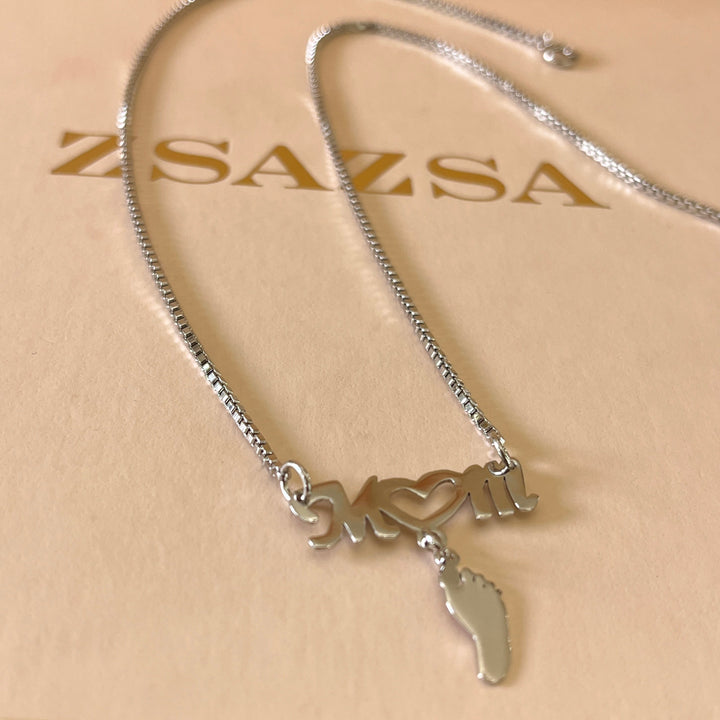 Mom white gold plated necklace
