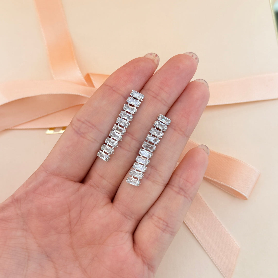 Baguette zircone silver earrings and bracelet