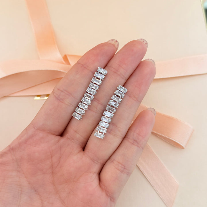 Baguette zircone silver earrings and bracelet