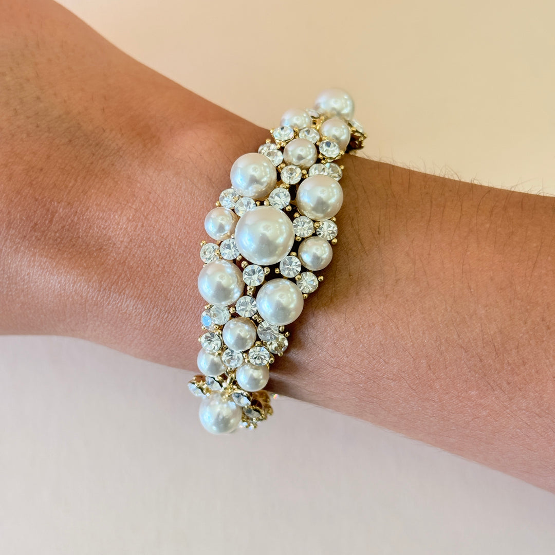 Swarovski crystals & pearls chunky gold plated earrings and bracelet