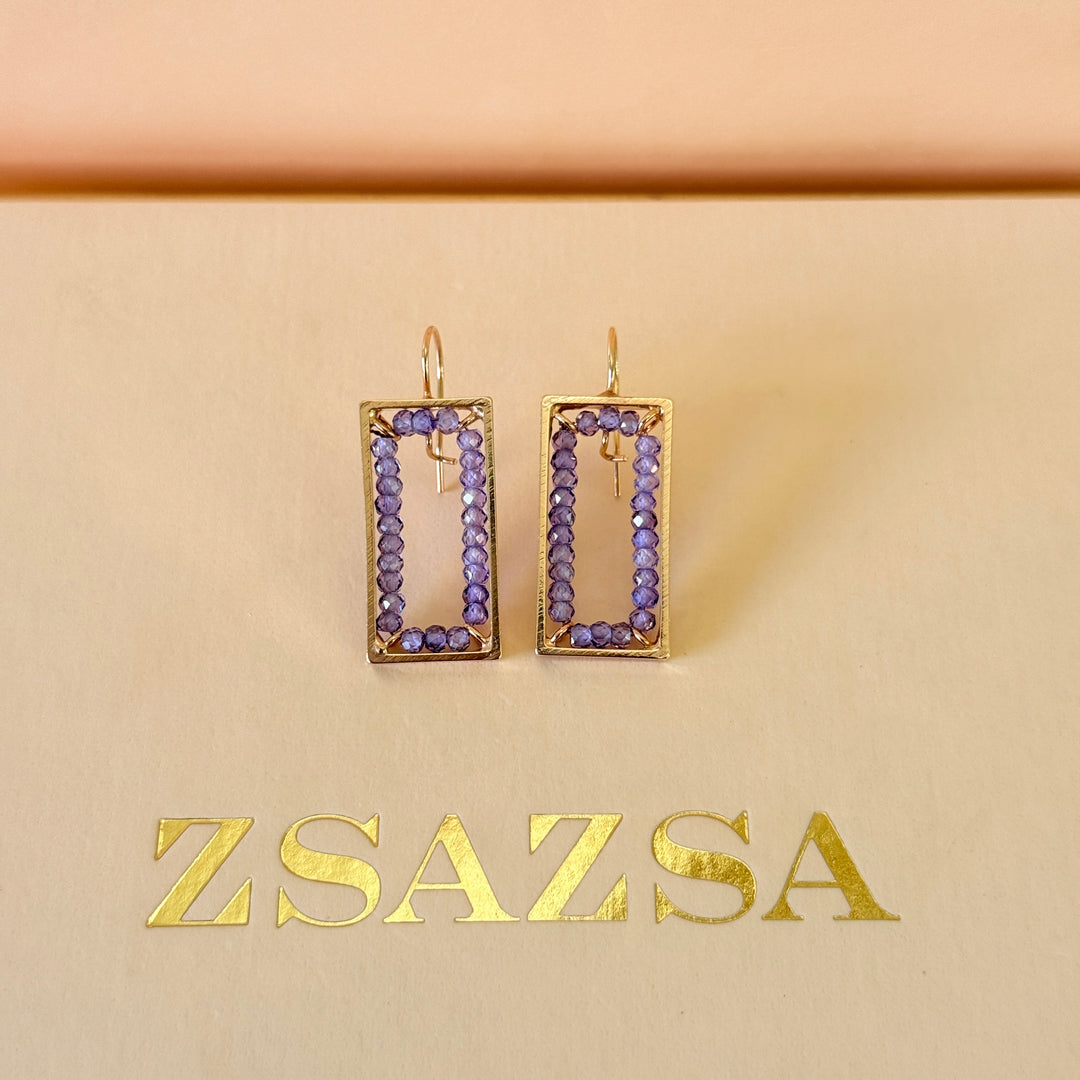 Beads purple handmade rectangular rose gold plated set