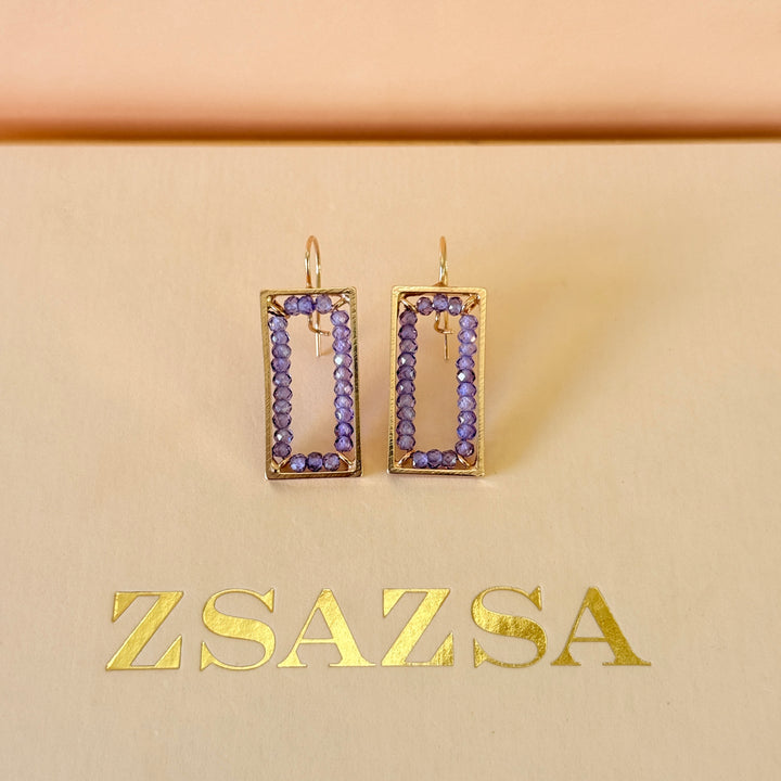 Beads purple handmade rectangular rose gold plated set