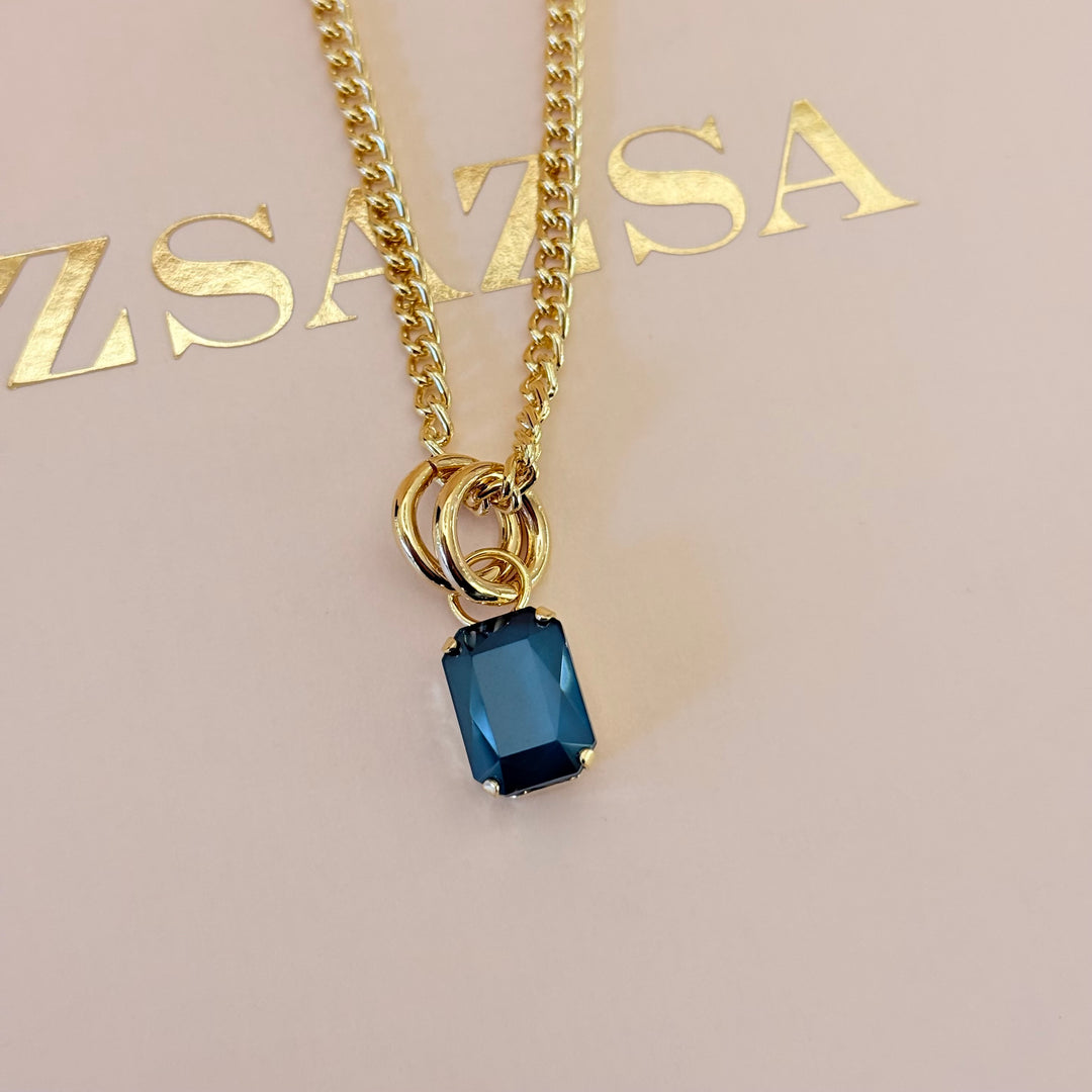 Rectangular dark green Swarovski crystals gold plated set