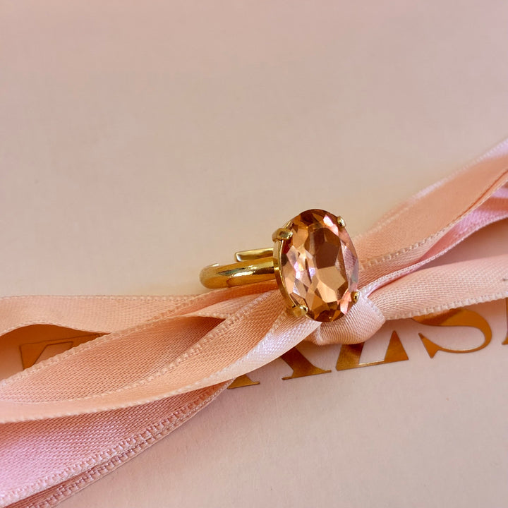 Oval peach preciosa crystals gold plated ring