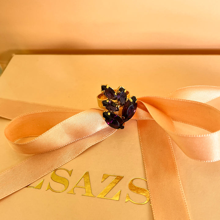 Purple marquise preciosa crystals ring