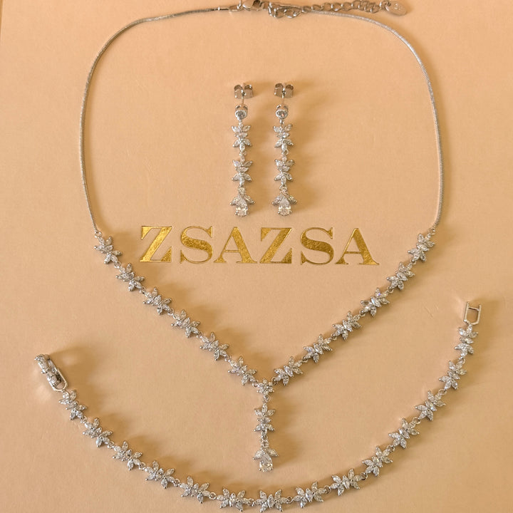 Marquise and teardrop zircone silver set