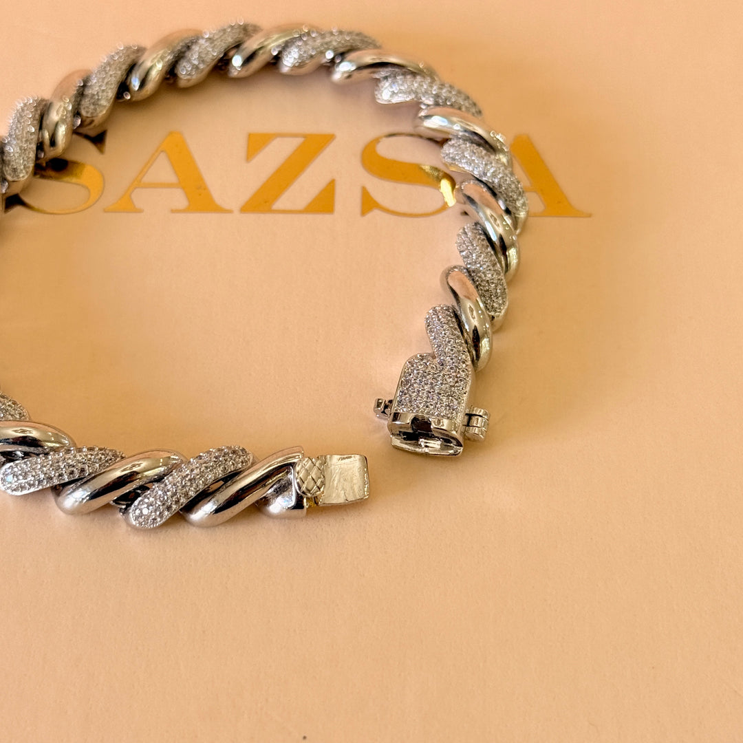Twisted zircone silver bracelet