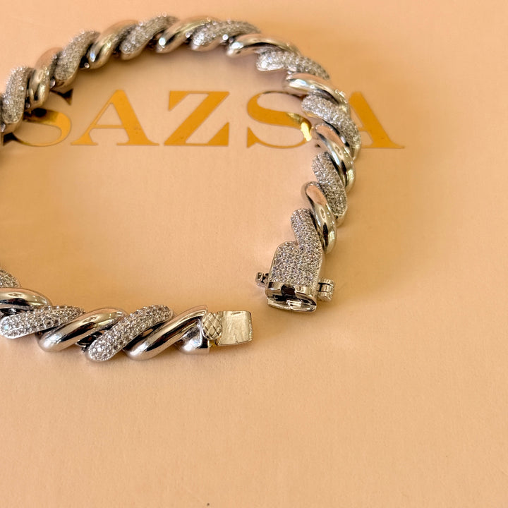 Twisted zircone silver bracelet