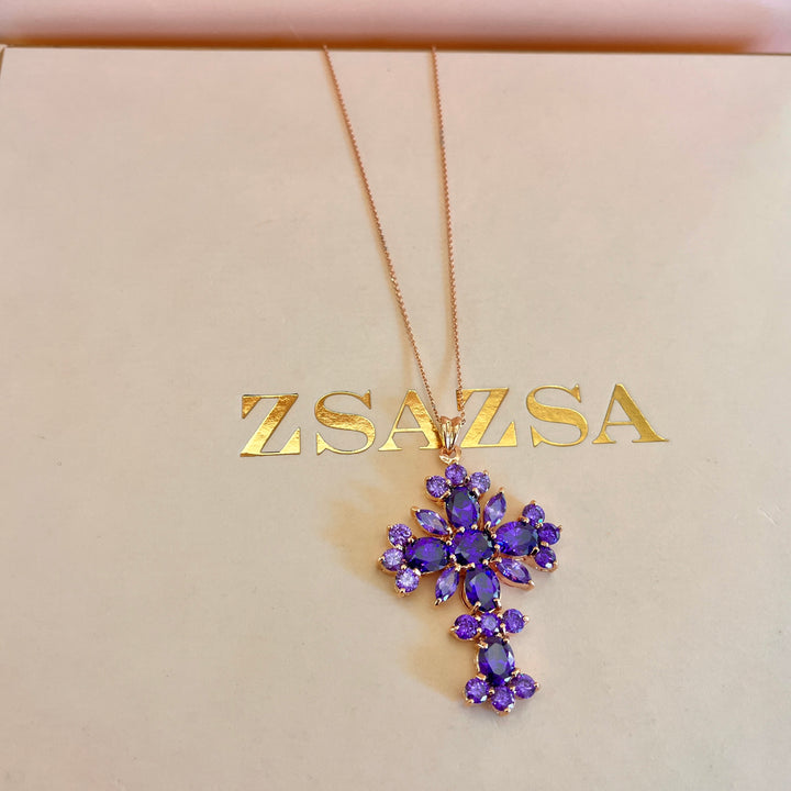 Purple zircone cross pendant