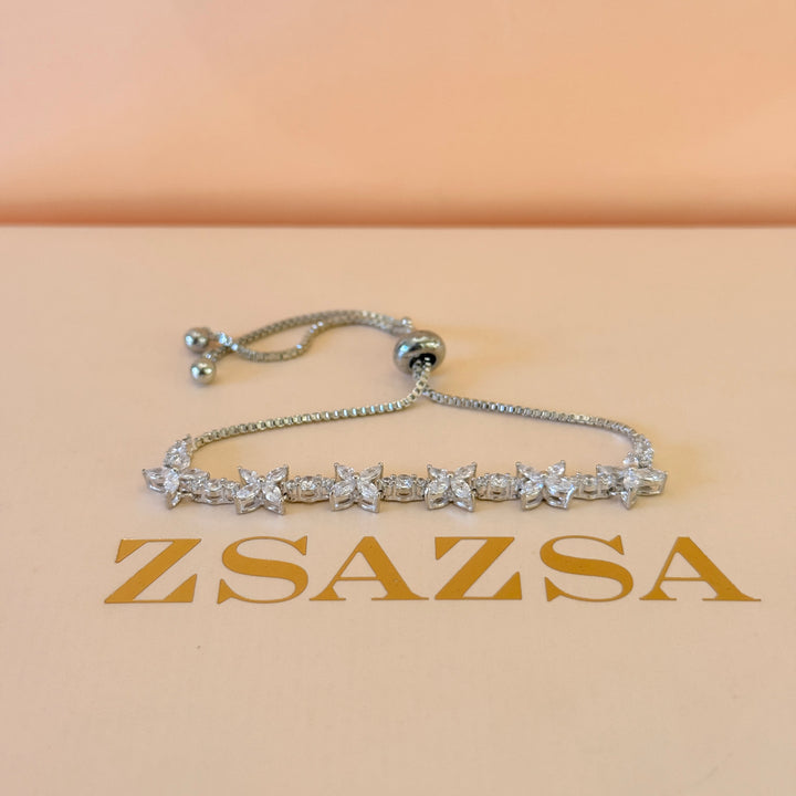 Flower and marquise zircone silver bracelet