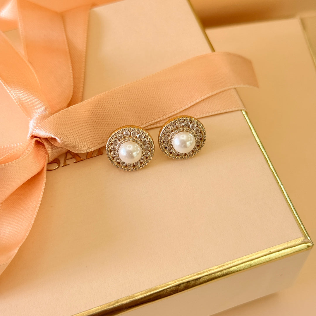 Classic pearl zircone sterling silver gold plated studs