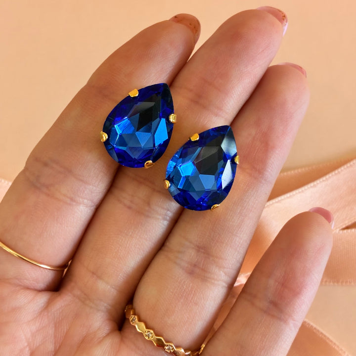 Teardrop royal blue Preciosa crystals gold plated set