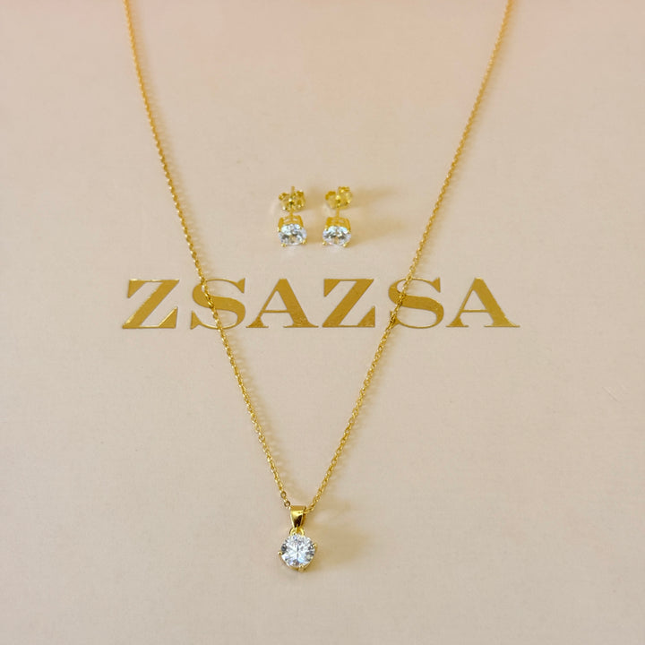 Solitaire zircone sterling silver gold plated set