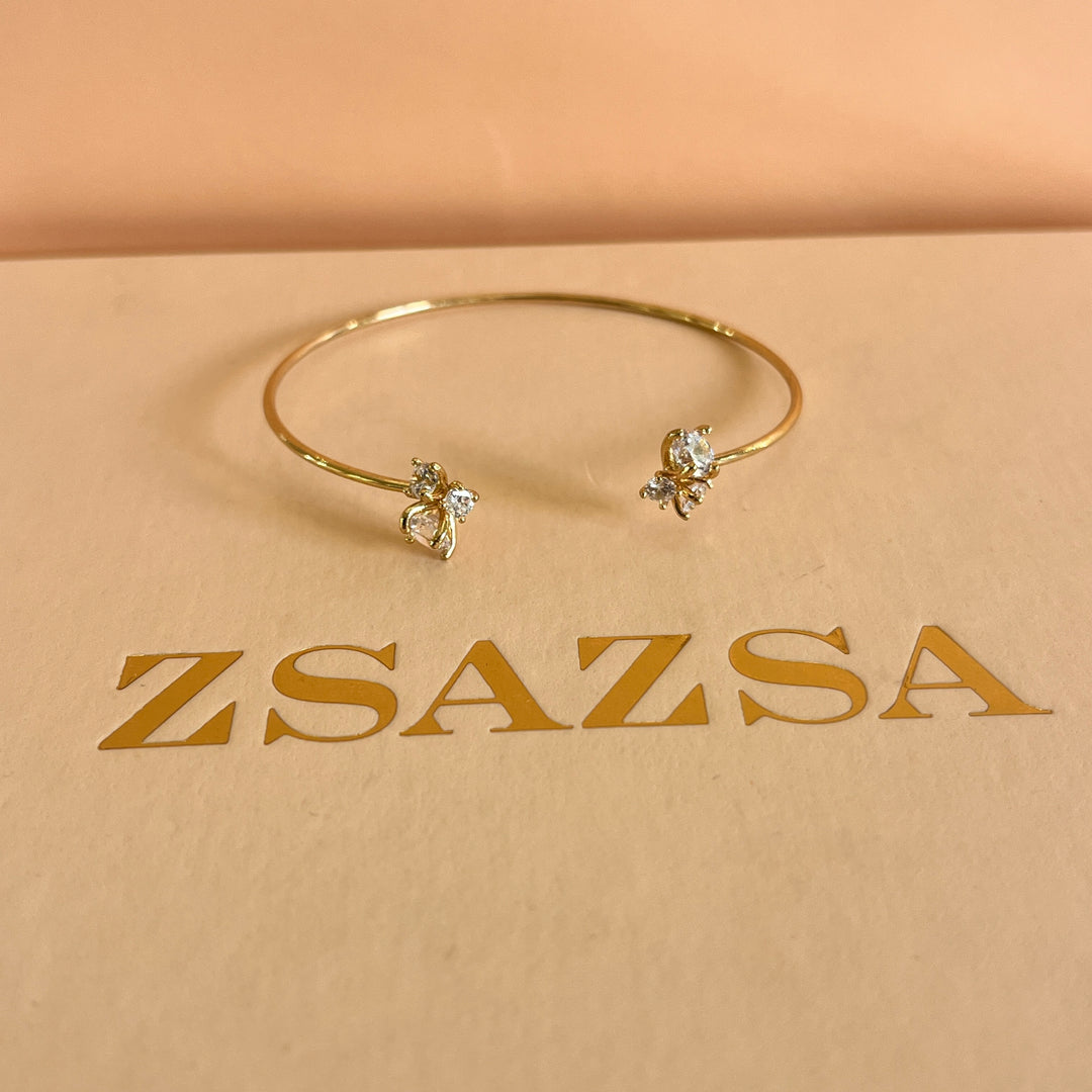 Zircone gold plated open bangle