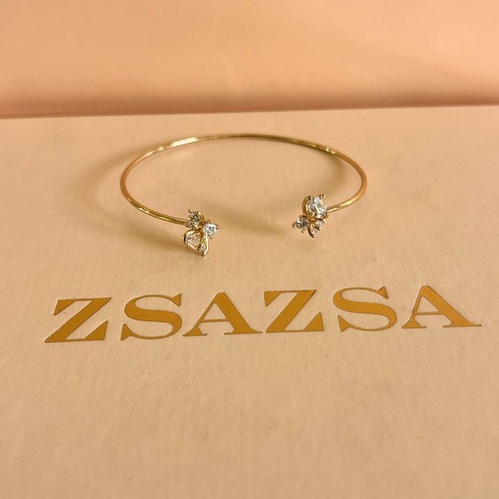 Zircone gold plated open bangle