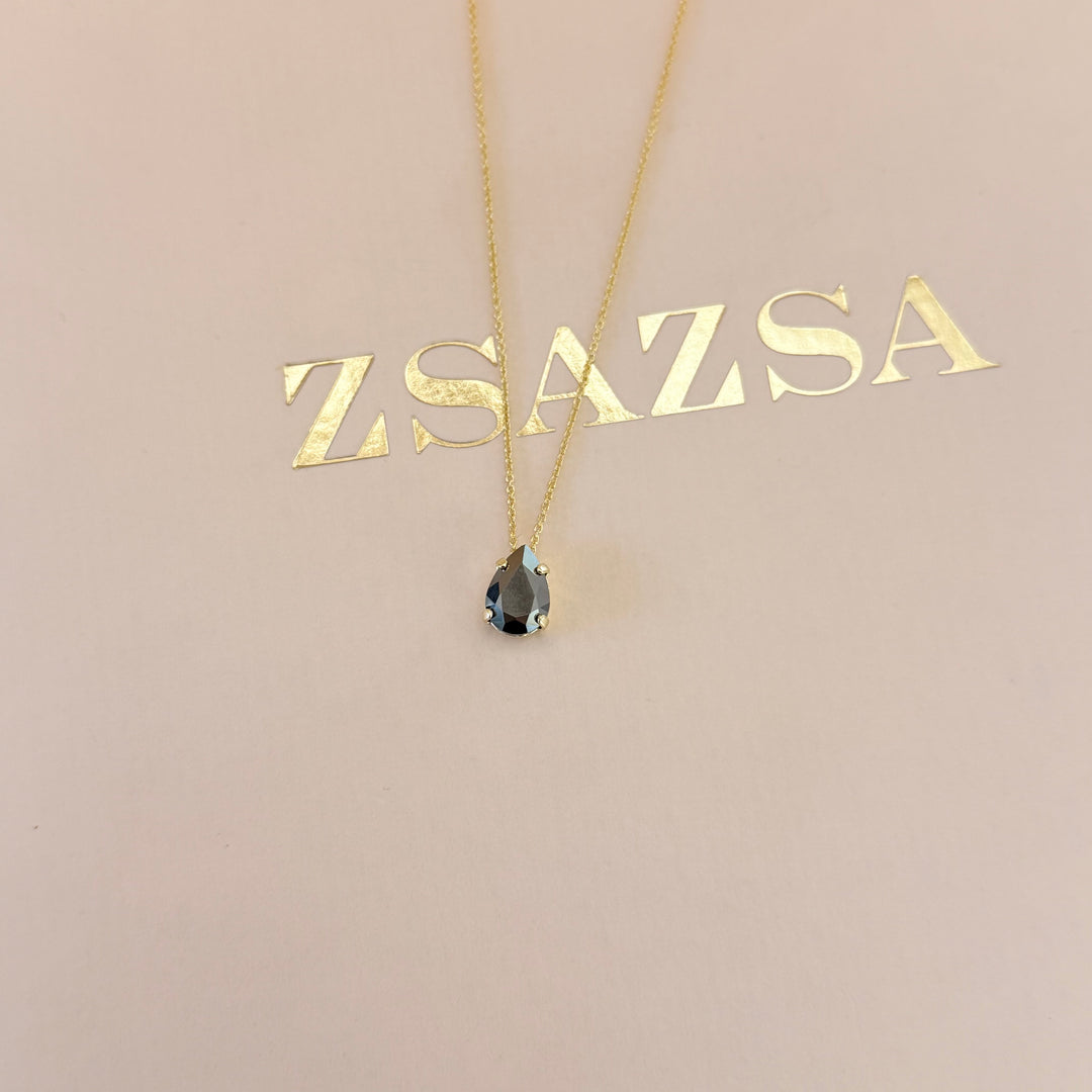 Dainty grey teardrop sterling silver gold plated set