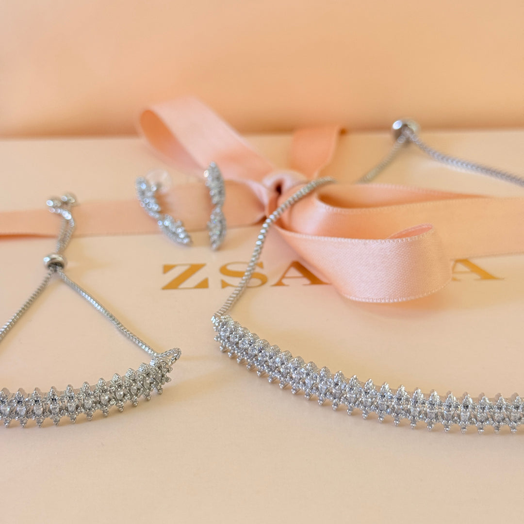 Marquise zircone silver choker set