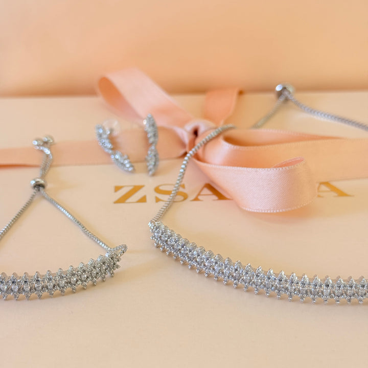 Marquise zircone silver choker set