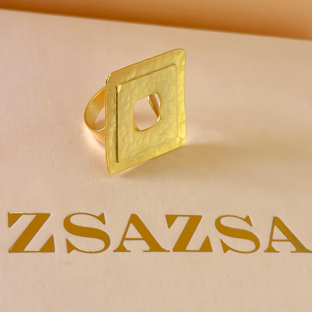 Handmade Double Hollow Square Gold Ring | Gold Plated | ZsaZsa