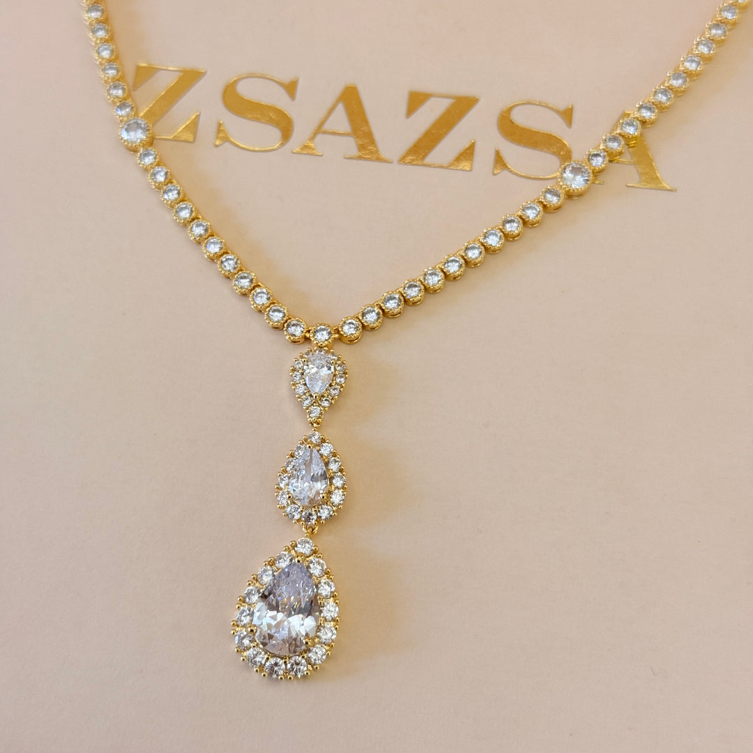 Teardrop zircone gold plated set