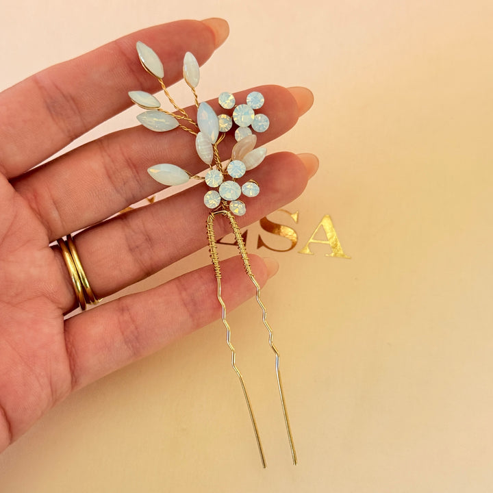 Swarovski crystals white gold hair pin