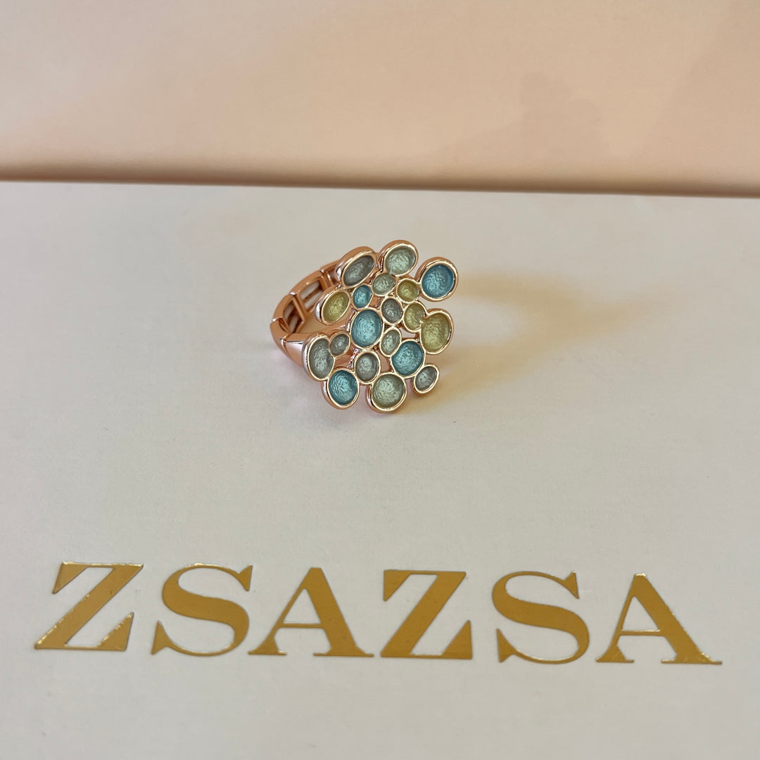 Enamel multicolour rose gold plated ring