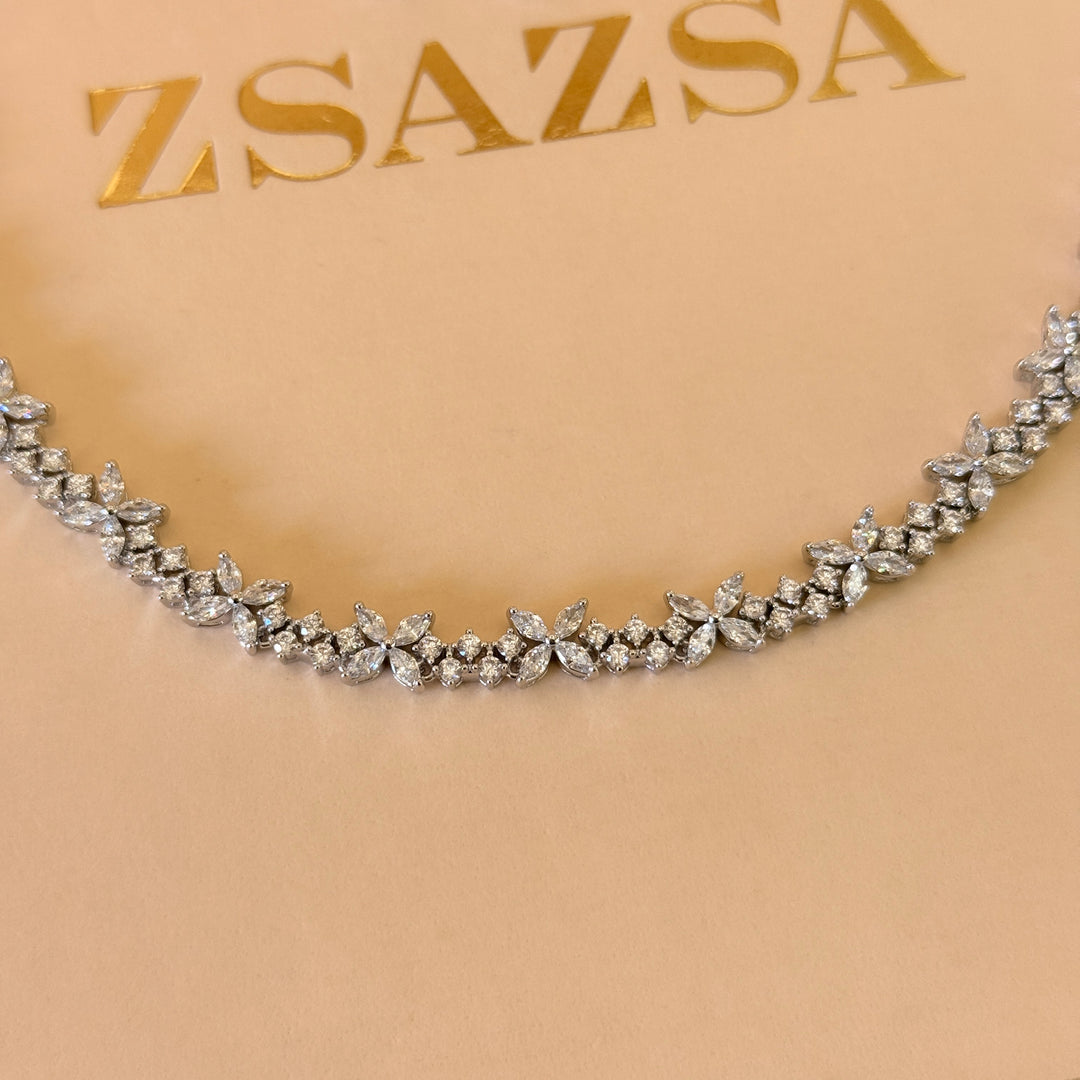 Flower zircone silver set