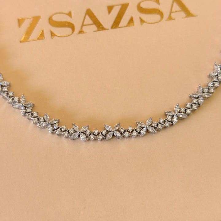 Flower zircone silver set