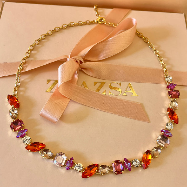 Fuchsia and orange Swarovski crystals set