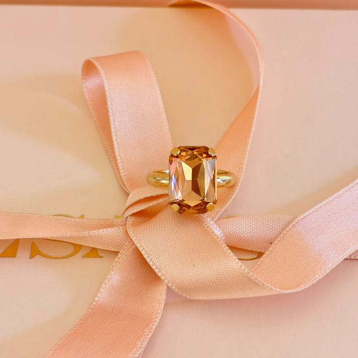 Rectangular peach gold plated ring