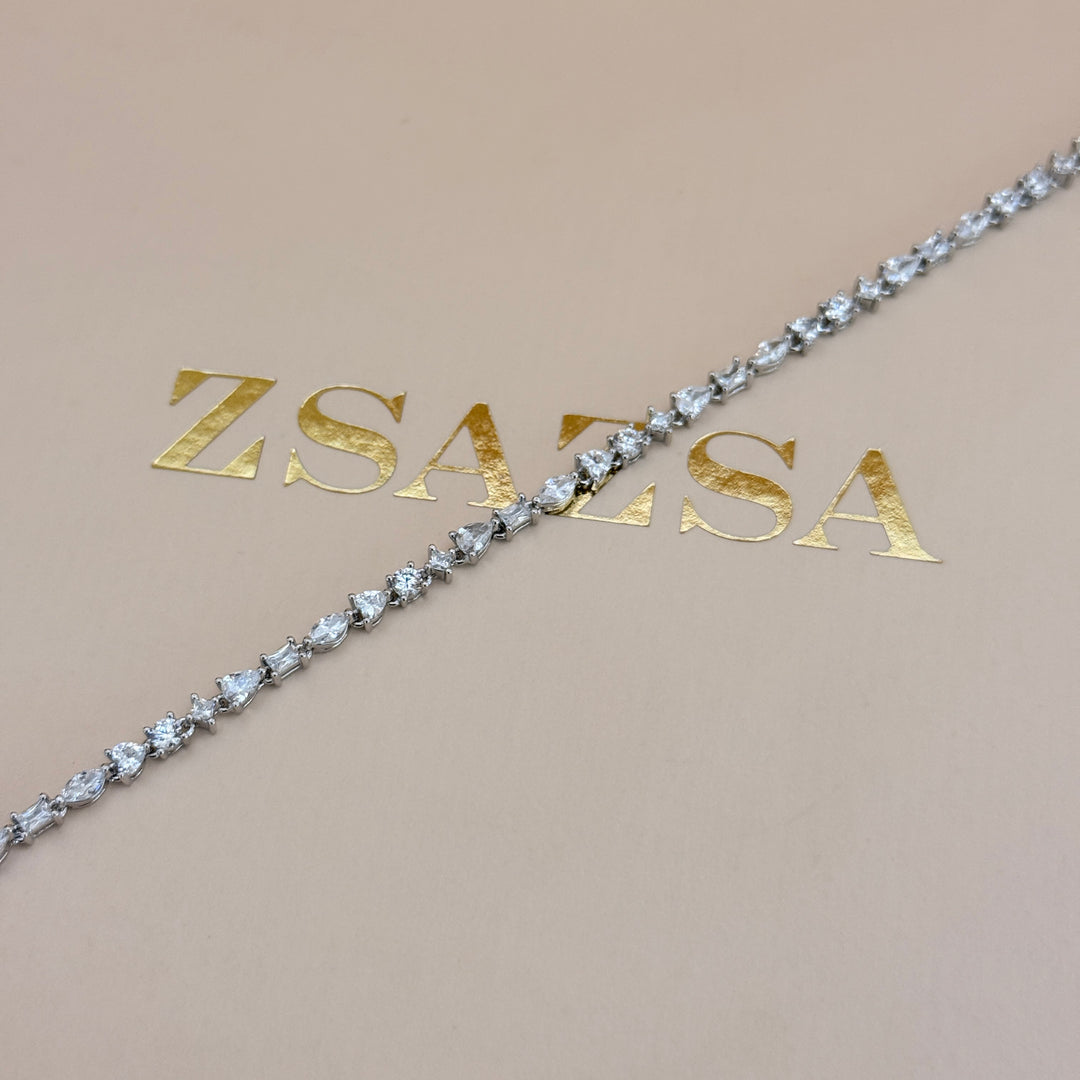 Mixed shapes zircone sterling silver bracelet