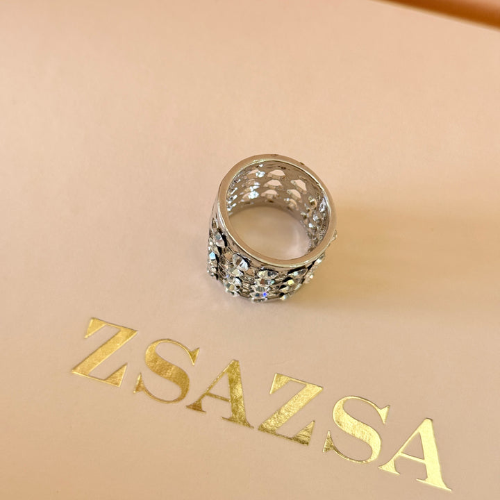 Rhinestone silver scarf ring
