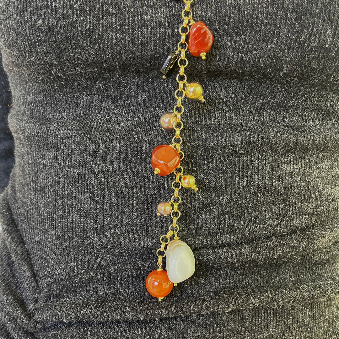 Grey Mallorca pearls and semiprecious stones gold plated necklace