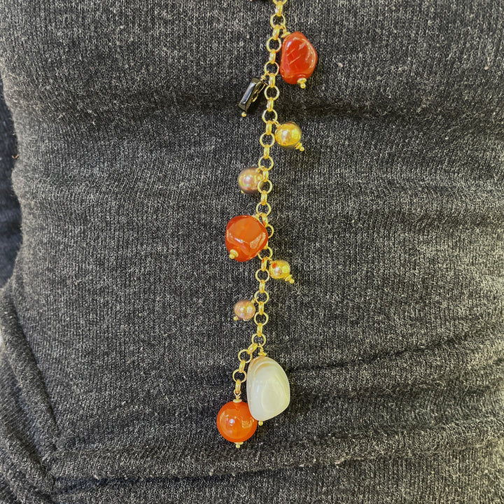Grey Mallorca pearls and semiprecious stones gold plated necklace