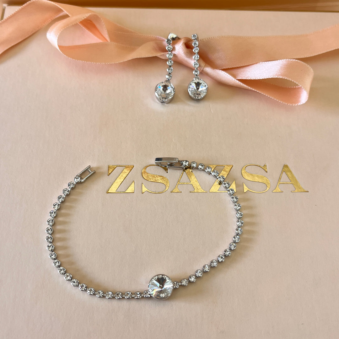 Swarovski crystals white gold plated earrings and bracelet