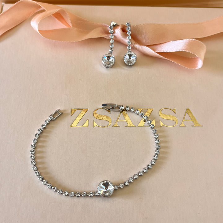Swarovski crystals white gold plated earrings and bracelet