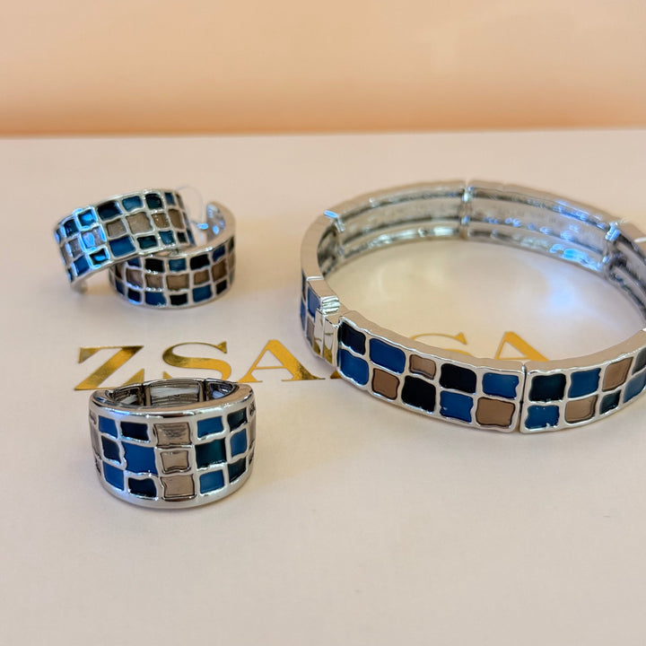 Blue & bronze silver Enamel Set