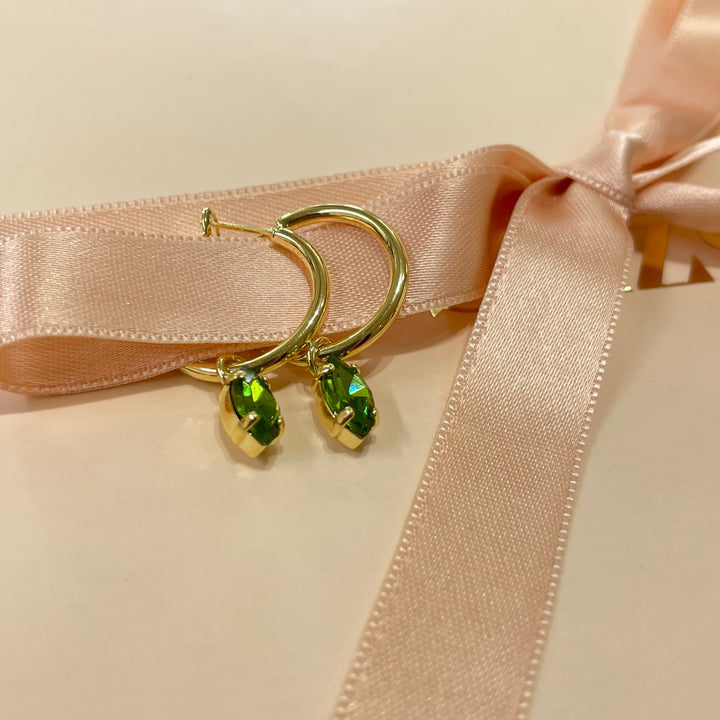 Green Swarovski crystals hoops
