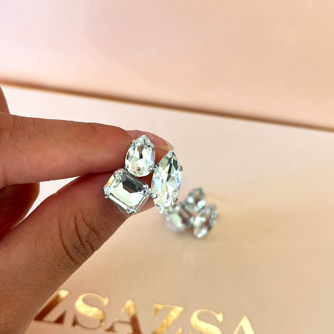 Swarovski crystals mixed of shapes white gold plated studs