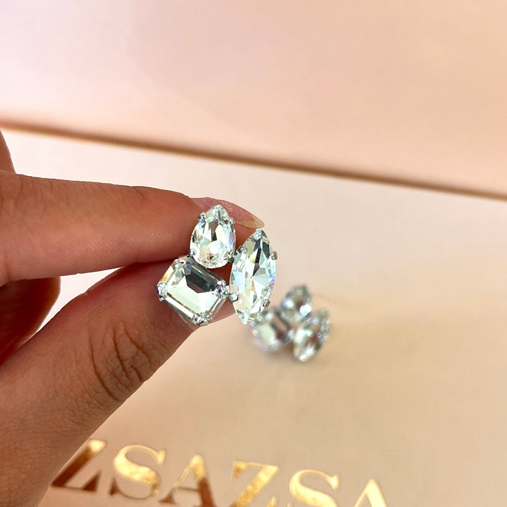 Swarovski crystals mixed of shapes white gold plated studs