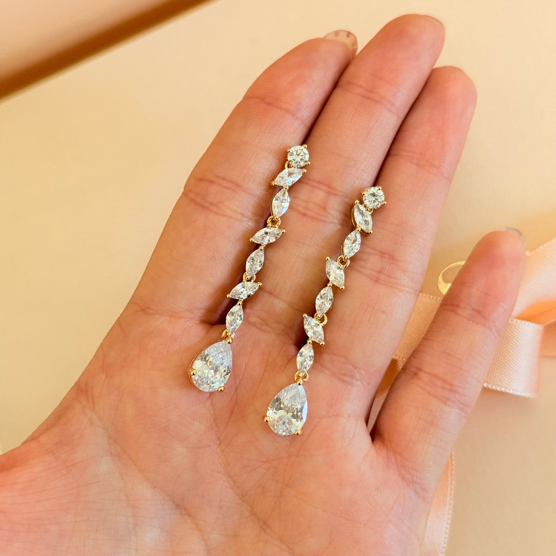 Dainty marquise and teardrop long zircone earrings
