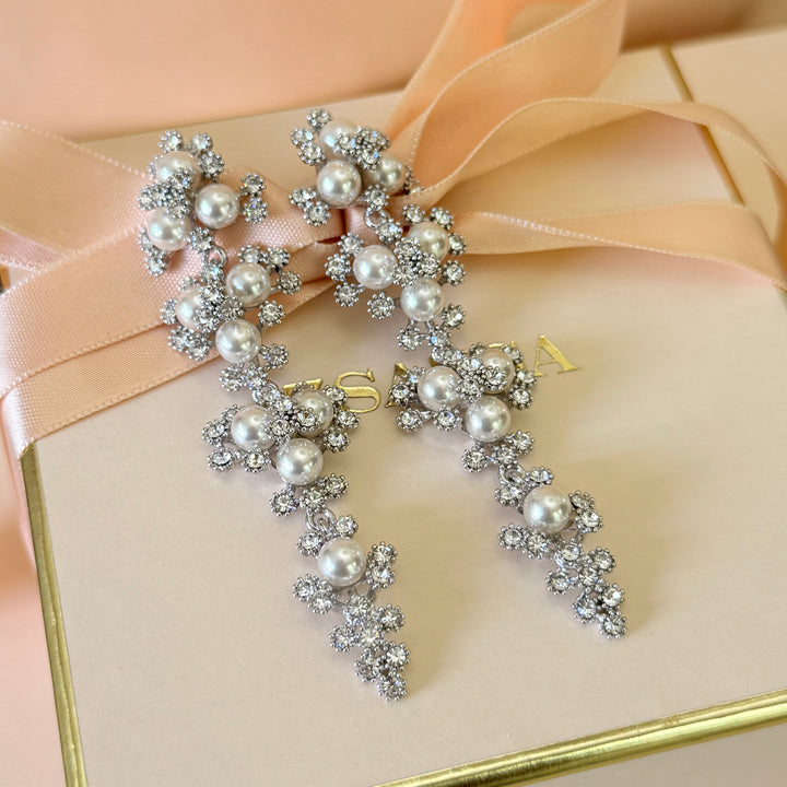 Swarovski crystals & pearls chunky silver earrings