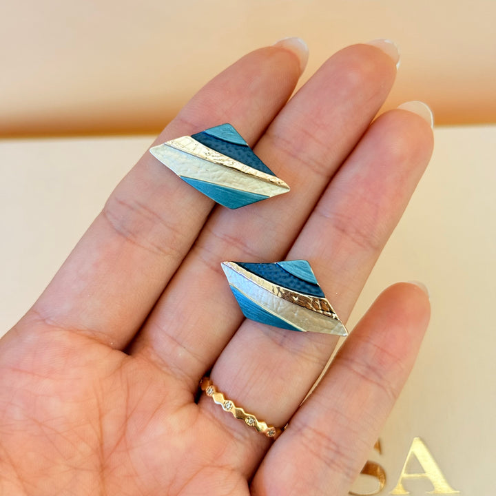 Mixed texture blue enamel rose gold plated set