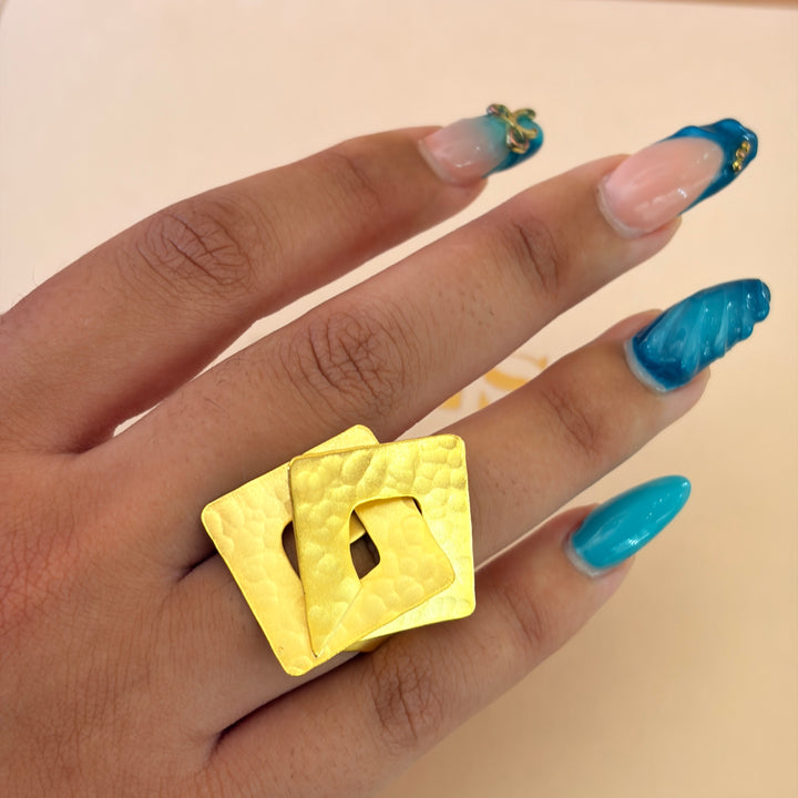 Handmade Intersecting Square Gold Ring | Gold Plated | ZsaZsa