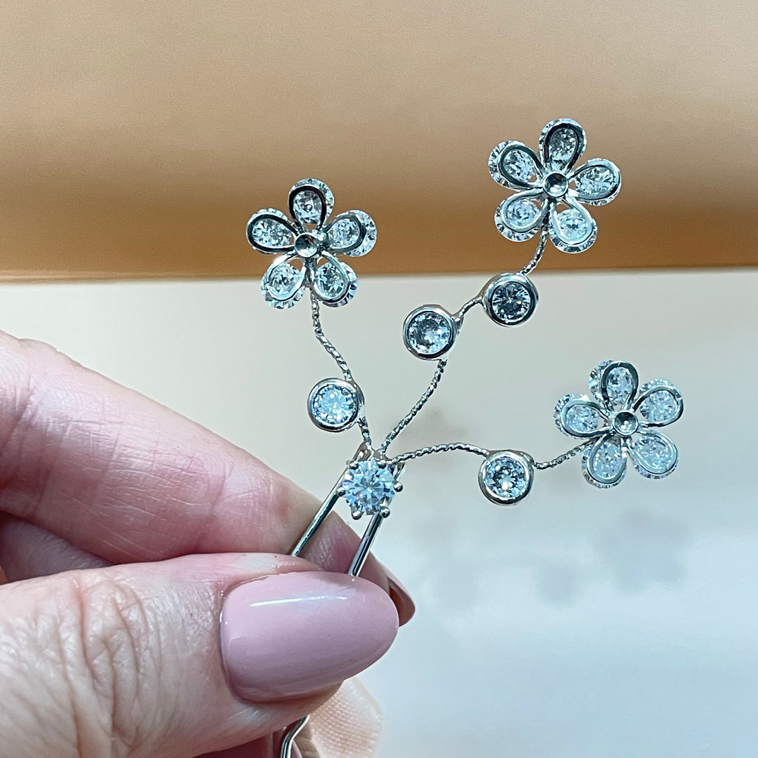 Silver 3 flower hair pin