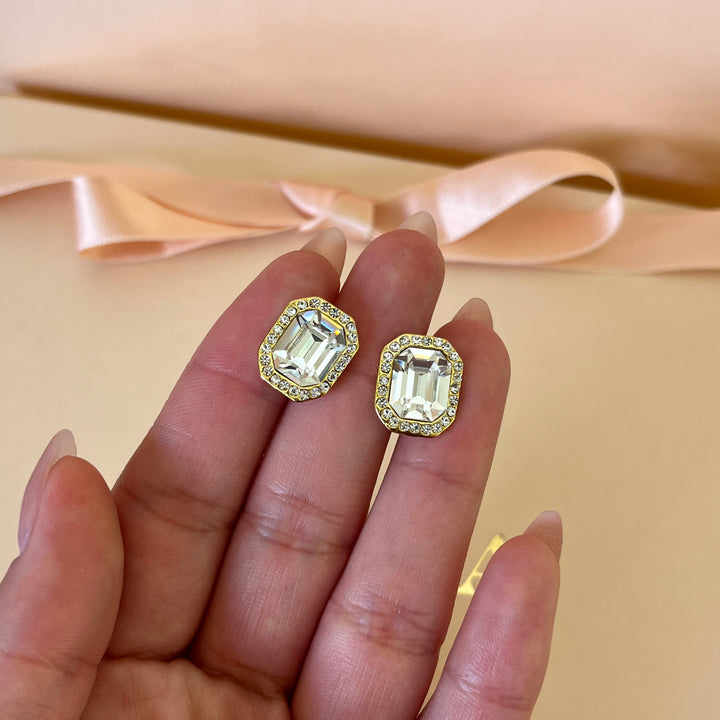 Swarovski crystals rectangular gold plated studs and ring