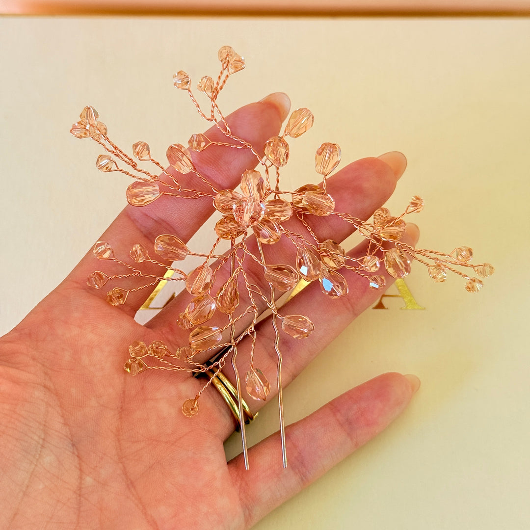 Beads peach handmade rose gold hair pin
